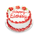 Birthday cake with white and red icing