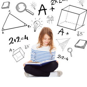 education and school concept - little student girl studying and reading book